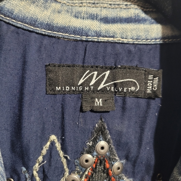 Embroidered Aztec Rhinestone Denim Blazer Jacket - Picture 7 of 7